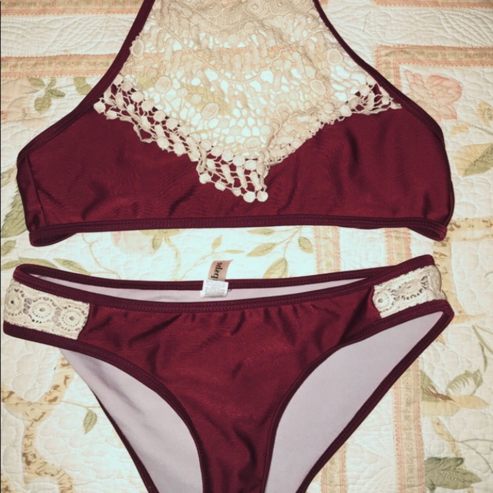 maroon halter bikini